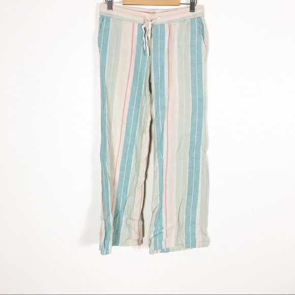 Quiksilver Pants - Quicksilver Tan and Blue Striped Linen Beach Pants